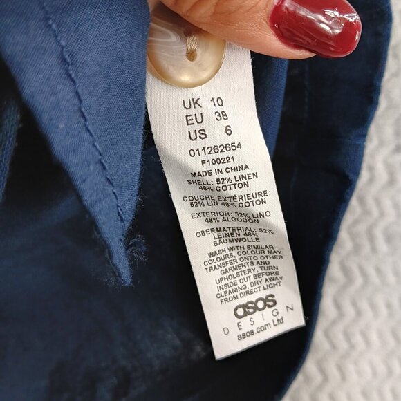 ASOS Women's Navy Blue High Waisted Shorts Pleated Cuffed Hems Size 6 Linen - Picture 6 of 7